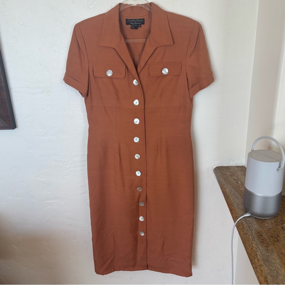 Vintage Elegant Raw Silk Button-Down Dress